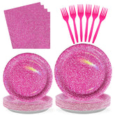 96 Pcs Hot Pink Party Plates and Napkins - Grencian
