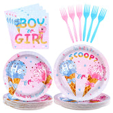 96 Pcs Ice Cream Gender Reveal Party Plates and Napkins - Grencian