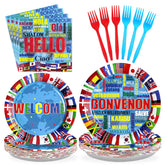 96 Pcs International World Flags Party Plates and Napkins - Grencian