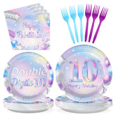 96 Pcs Iridescent 10th Birthday Party Plates and Napkins - Grencian