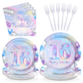 96 Pcs Iridescent 16th Birthday Party Plates and Napkins - Grencian