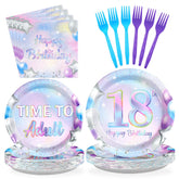 96 Pcs Iridescent 18th Birthday Party Plates and Napkins - Grencian