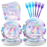 96 Pcs Iridescent 21th Birthday Party Plates and Napkins - Grencian