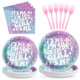 96 Pcs Iridescent Birthday Party Plates and Napkins - Grencian