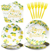 96 Pcs Lemon Birthday Party Plates and Napkins - Grencian