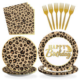 96 Pcs Leopard Birthday Party Plates and Napkins - Grencian
