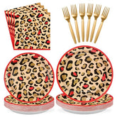 96 Pcs Leopard Print Party Plates and Napkins - Grencian