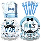 96 Pcs Little Man Baby Shower Party Plates and Napkins - Grencian