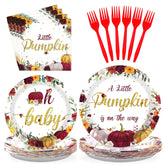 96 Pcs Little Pumpkin Baby Shower Party Plates and Napkins - Grencian