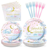 96 Pcs Little Star Gender Reveal Party Plates and Napkins - Grencian