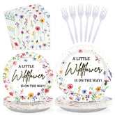96 Pcs Little Wildflower Party Plates and Napkins - Grencian