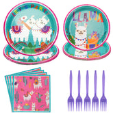 96 Pcs Llama Birthday Party Plates and Napkins - Grencian