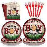 96 Pcs Lumberjack Boy Party Plates and Napkins - Grencian