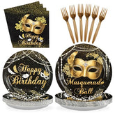 96 Pcs Mask Ball Party Plates and Napkins - Grencian