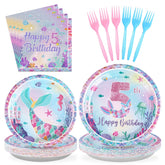 96 Pcs Mermaid 5th Birthday Party Plates and Napkins - Grencian