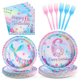 96 Pcs Mermaid 6th Birthday Party Plates and Napkins - Grencian