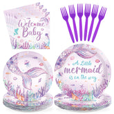 96 Pcs Mermaid Baby Shower Party Plates and Napkins - Grencian