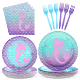 96 Pcs Mermaid Birthday Party Plates and Napkins - Grencian