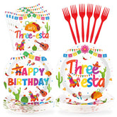 96 Pcs Mexican 3rd Birthday Party Plates and Napkins - Grencian