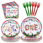 96 Pcs Mexican Fiesta 1st Birthday Party Plates and Napkins - Grencian