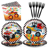 96 Pcs Monster Truck 5th Birthday Party Plates and Napkins - Grencian