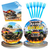 96 Pcs Monster Truck Birthday Party Plates and Napkins - Grencian