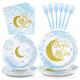 96 Pcs Moon Baby Shower Party Plates and Napkins - Grencian