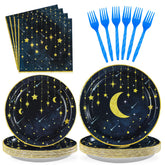 96 Pcs Moon and Stars Party Plates and Napkins - Grencian