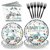 96 Pcs Motorcycle Baby Shower Party Plates and Napkins - Grencian