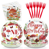 96 Pcs Mushroom Birthday Party Plates and Napkins - Grencian