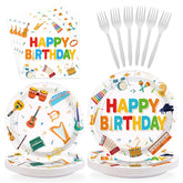 96 Pcs Musical Instrument Birthday Party Plates and Napkins - Grencian