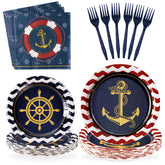 96 Pcs Nautical Anchor Party Plates and Napkins - Grencian
