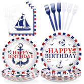 96 Pcs Nautical Birthday Party Plates and Napkins - Grencian