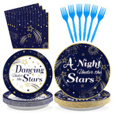 96 Pcs Navy Blue Star Ball Party Plates and Napkins - Grencian