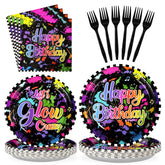 96 Pcs Neon Birthday Party Plates and Napkins - Grencian