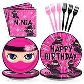 96 Pcs Ninja Girl Birthday Party Plates and Napkins - Grencian