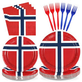 96 Pcs Norway Flag Party Plates and Napkins - Grencian