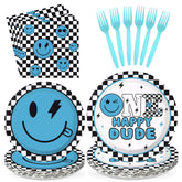 96 Pcs One Happy Dude 1st Birthday Party Plates and Napkins - Grencian
