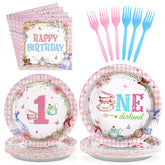 96 Pcs Onederland 1st Birthday Party Plates and Napkins - Grencian
