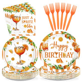 96 Pcs Orange Cocktail Birthday Party Plates and Napkins - Grencian