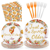 96 Pcs Orange Cocktail Party Plates and Napkins - Grencian