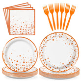 96 Pcs Orange Dots Party Plates and Napkins - Grencian