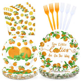 96 Pcs Orange Twins Baby Shower Party Plates and Napkins - Grencian
