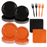 96 Pcs Orange and Black Party Plates and Napkins - Grencian