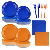 96 Pcs Orange and Blue Birthday Party Plates and Napkins - Grencian