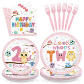 96 Pcs Owl 2nd Birthday Party Plates and Napkins - Grencian