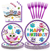 96 Pcs Owl Birthday Party Plates and Napkins - Grencian