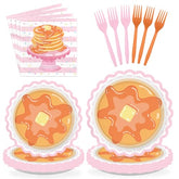 96 Pcs Pancakes Scalloped Party Plates and Napkins - Grencian