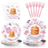 96 Pcs Pancakes and Pajamas Party Plates and Napkins - Grencian