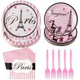 96 Pcs Paris Birthday Party Plates and Napkins - Grencian